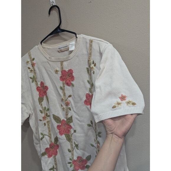 Pretty Vintage women's short sleeve knit sweater w/flowers by Alfred Dunner, 2X - Picture 4 of 9